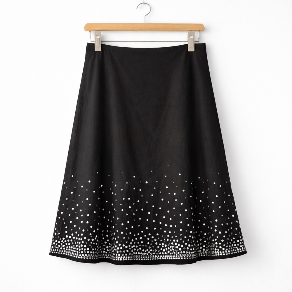 🩰Black A-Line Midi Skirt Eyelet Hem 100% Cotton Classic Size L